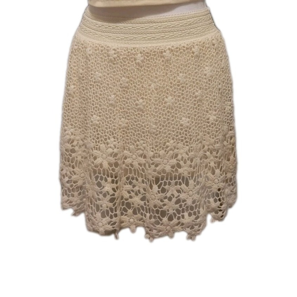 Sequin Hearts Girls‎ Beige Crochet Lace Lined Mini Shirt SZ S